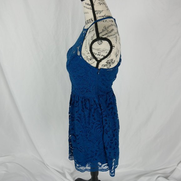 -HOLLISTER- Blue Lace Overlay Halter Dress Formal Evening Wedding - Picture 3 of 5